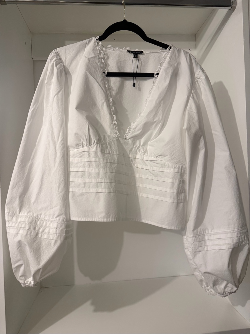 Dynamite White V-Neck Cotton Pintuck Blouse